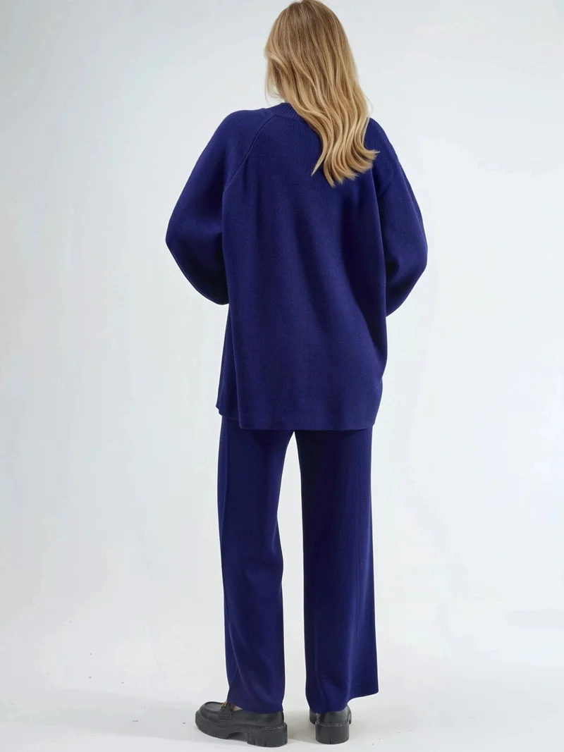 MY FASHION Cobalt Blue MY FASHION Oversized Sweater & Slit Detailed Pants Knit Co-ord Set for Women | Best Price UAE